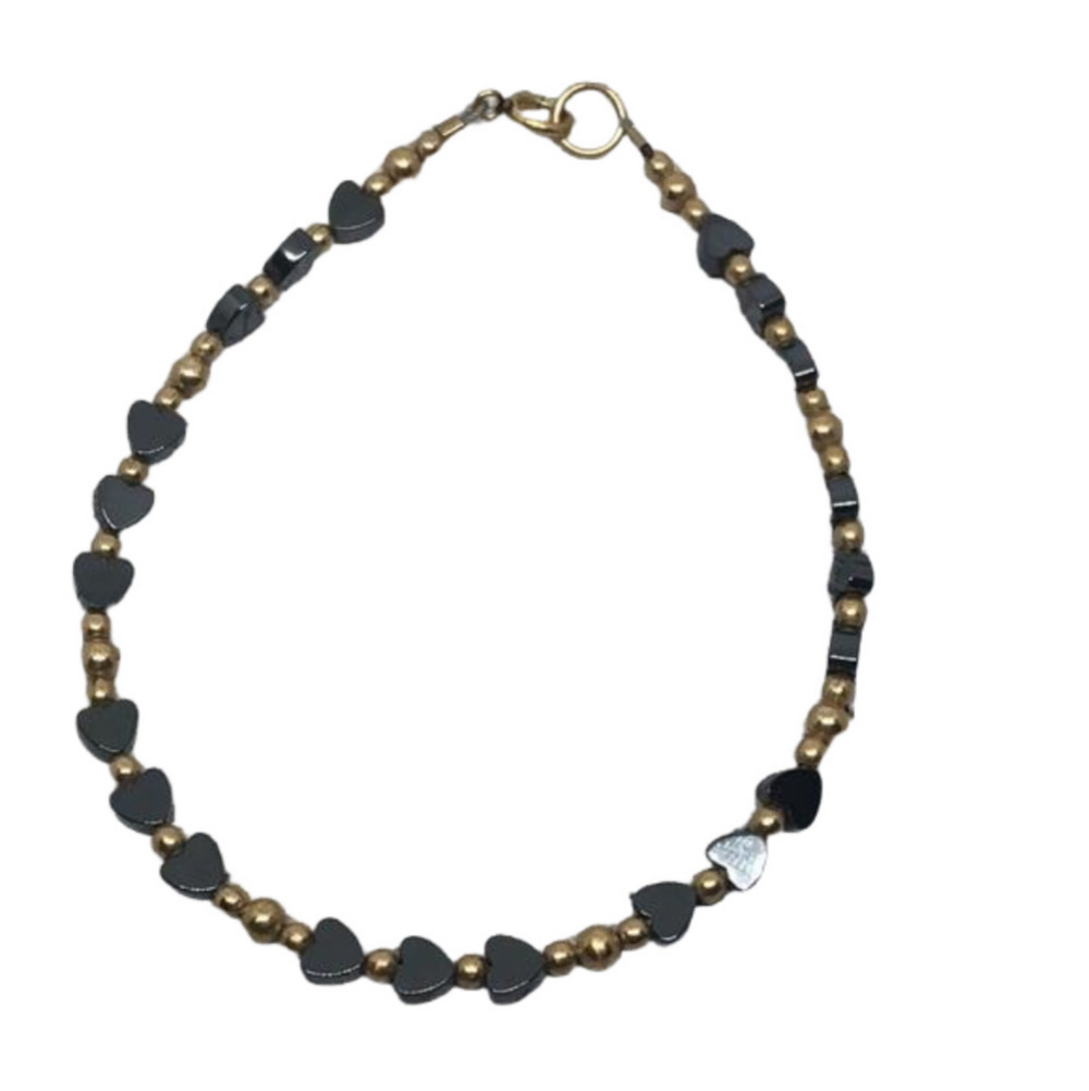 14k GF gold filled hematite stone heart beads elegant romantic bracelet elegant.